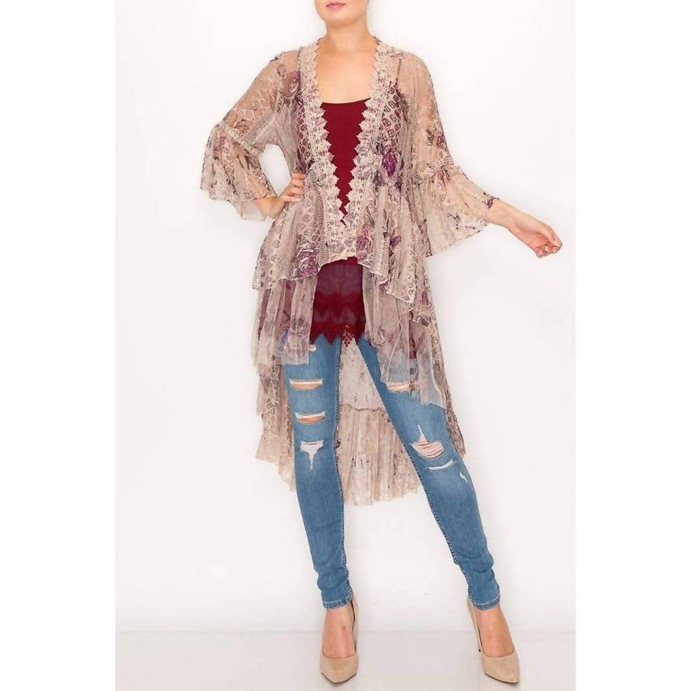 NEW ORIGAMI ilana rose lace cardigan in taupe